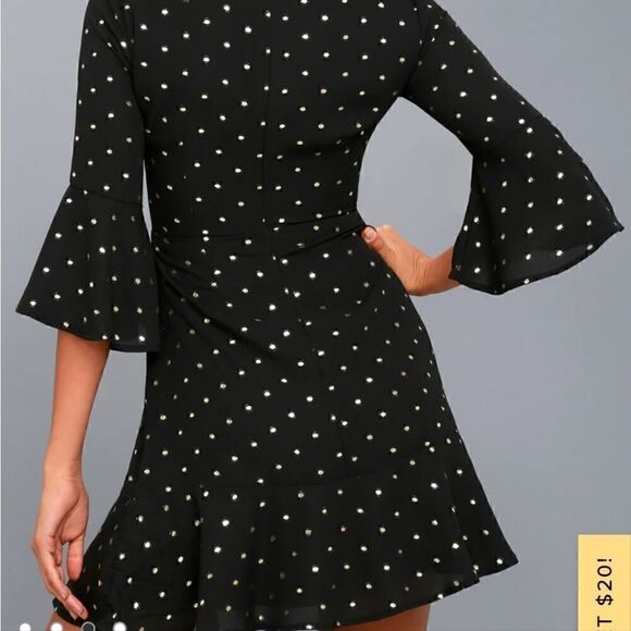 NWT Lulus She's Dot It Going On Gold and Black Polka Dot Dress S - Picture 3 of 11